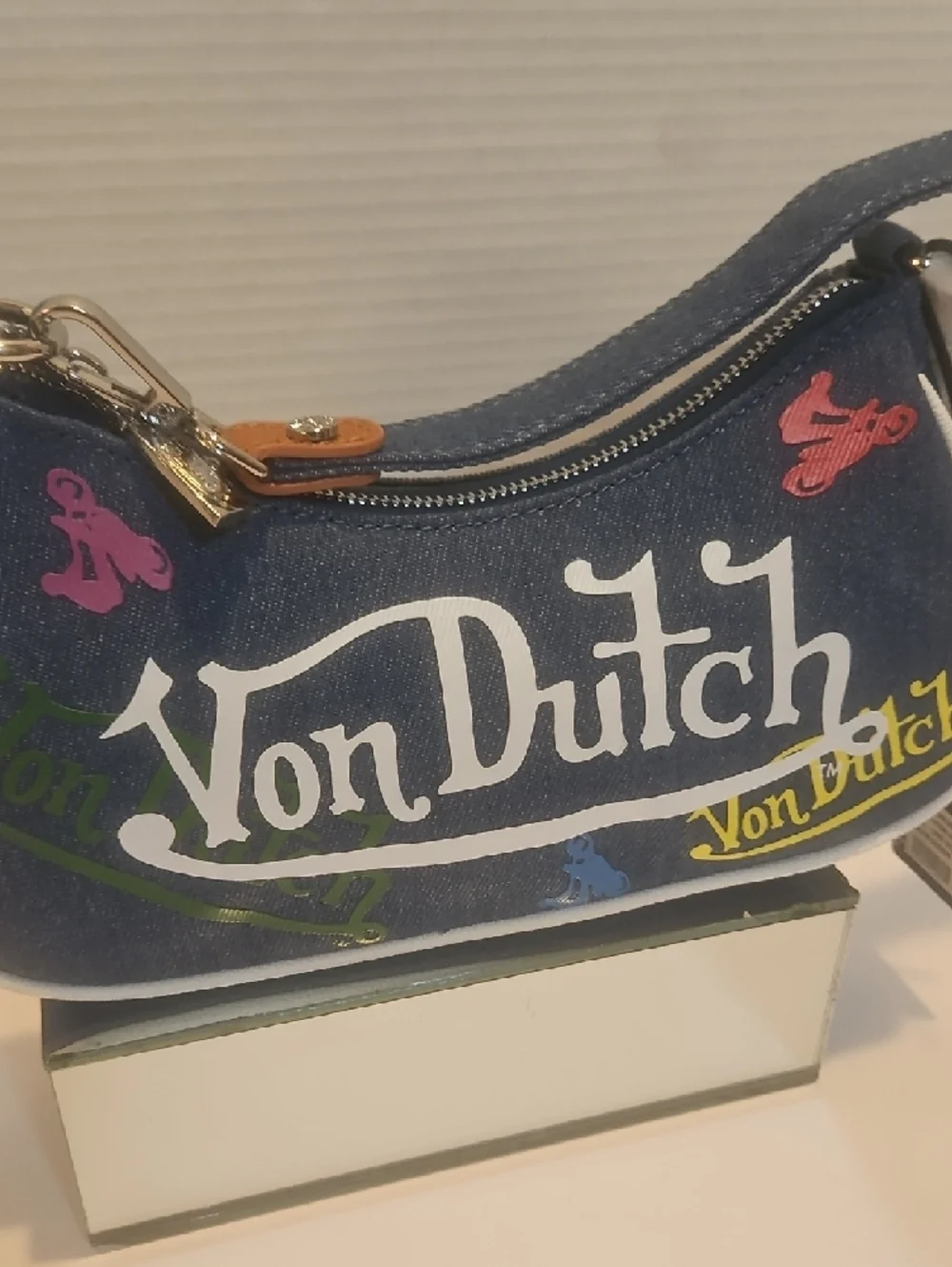 Von Dutch Denim Mini Shoulder Bag with Multicolor Logo Accents - Picture 2 of 9